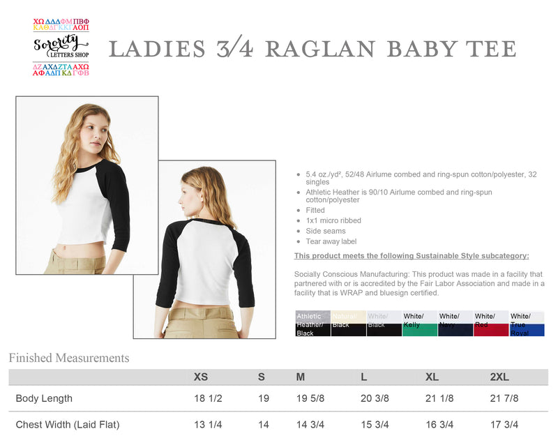 Phi Mu Sorority Raglan Baby Tee - Cropped Shirt