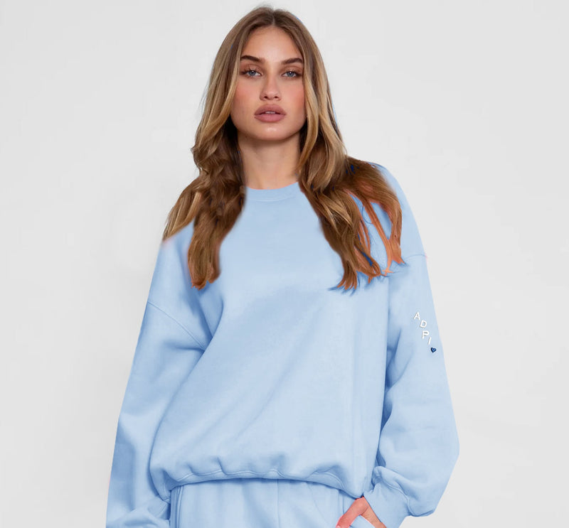 Alpha Delta Pi Cloud Fleece Crewneck - Light Blue