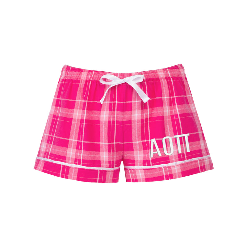 Alpha Omicron Pi Flannel Boxer Shorts - Pink Metro