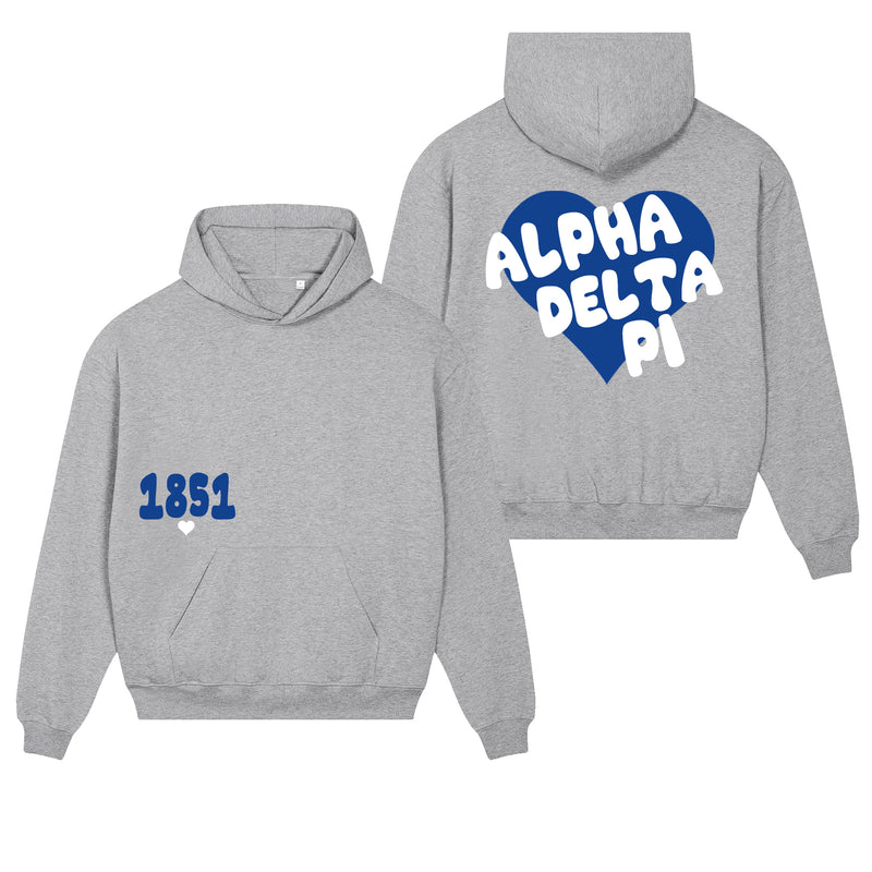 Alpha Delta Pi Boxy Heart Pullover Hoodie - Athletic Grey