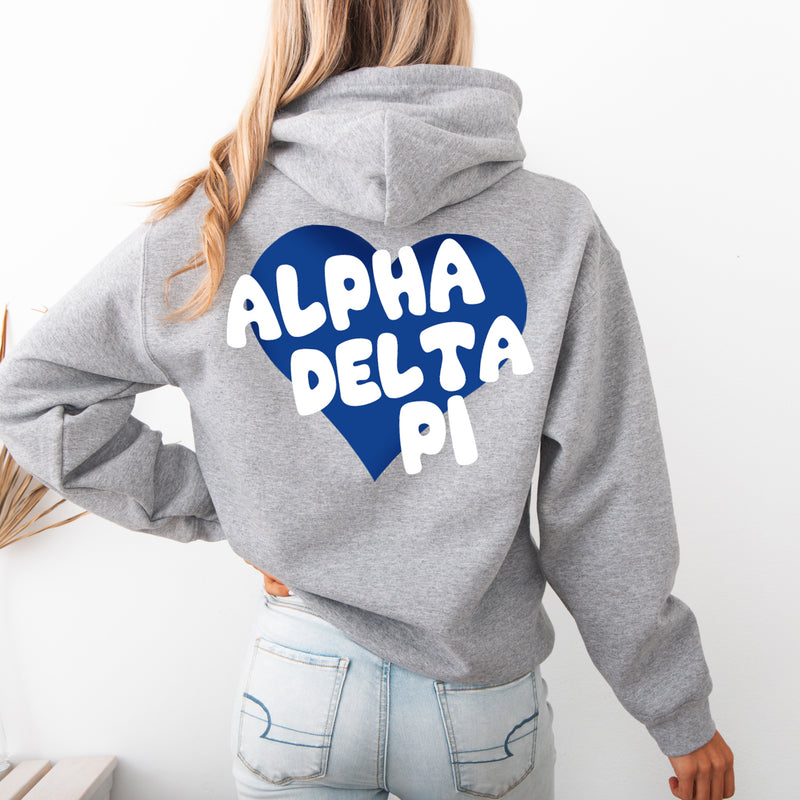 Alpha Delta Pi Boxy Heart Pullover Hoodie - Athletic Grey