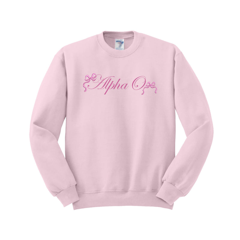 Alpha Omicron Pi Ribbons & Bows Embroidered Crewneck - Alpha O Sweatshirt