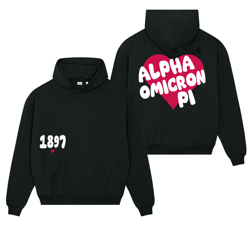 Alpha Omicron Pi Boxy Heart Pullover Hoodie