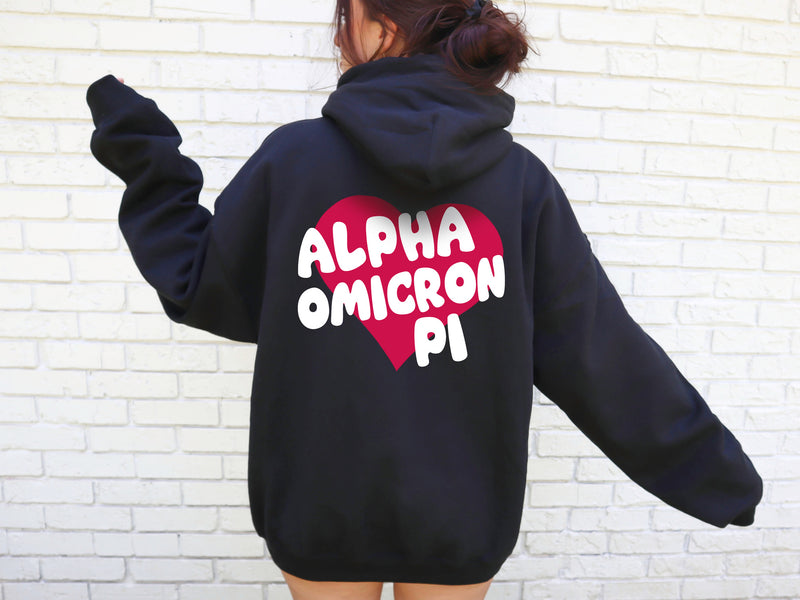 Alpha Omicron Pi Boxy Heart Pullover Hoodie
