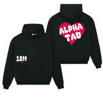 Alpha Sigma Tau Boxy Heart Pullover Hoodie - Black