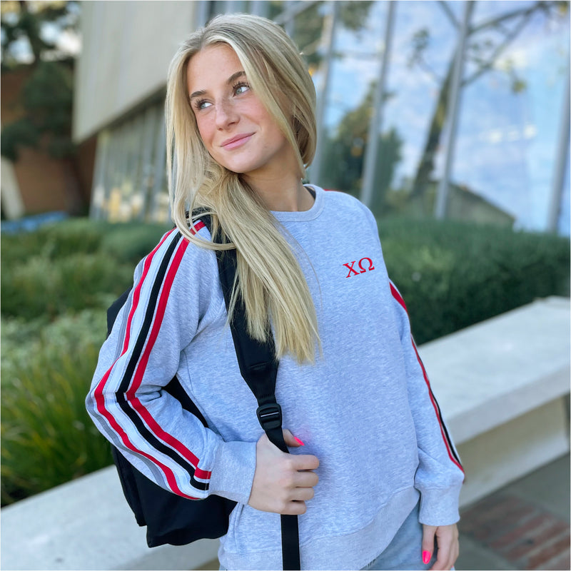 Chi Omega 5 Stripe Crewneck Sweatshirt