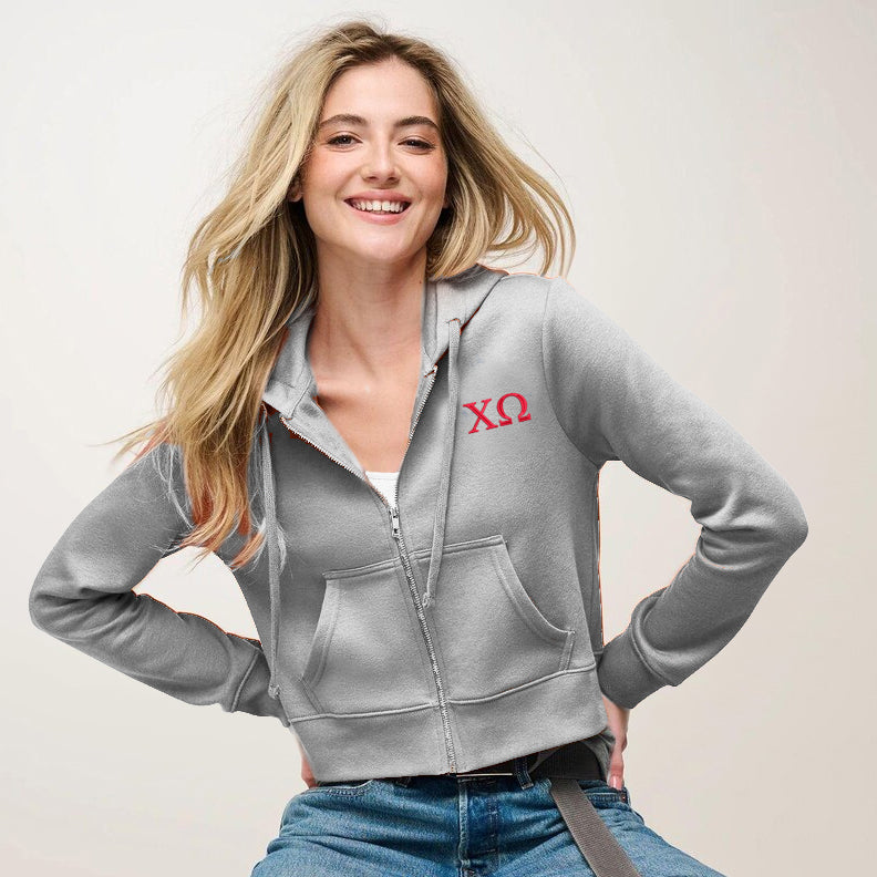 Chi Omega Cropped Zip Up Hoodie
