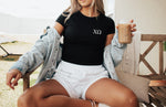 Chi Omega Cropped Baby Rib Tee - XO