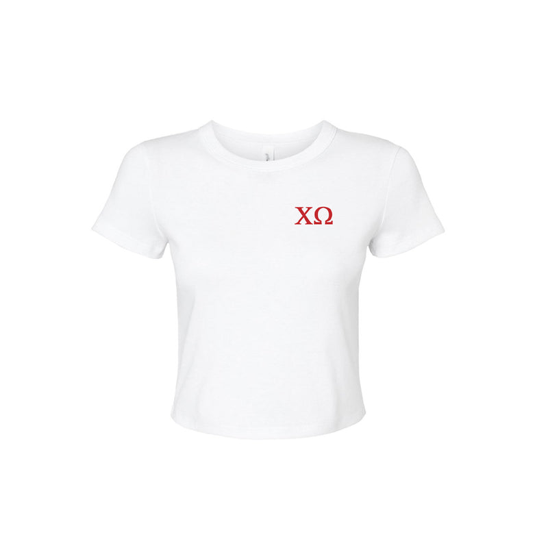 Chi Omega Cropped Baby Rib Tee - XO