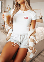 Chi Omega Cropped Baby Rib Tee - XO