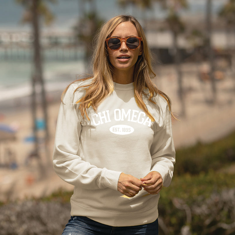 Chi Omega Varsity Crewneck Midweight Pigment-Dyed Sweatshirt