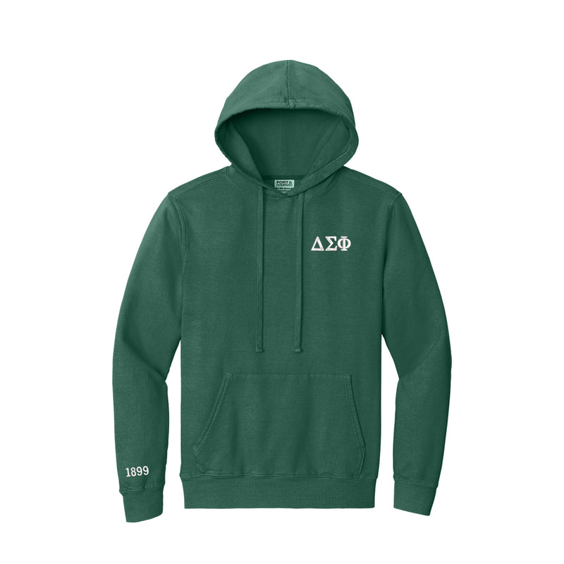 Delta Sigma Phi Hooded Pullover Vintage Sweatshirt - Letters & Year