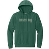 Green hoodie with 'Delta Sig 1999' text on a white background