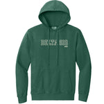 Green hoodie with 'Delta Sig 1999' text on a white background