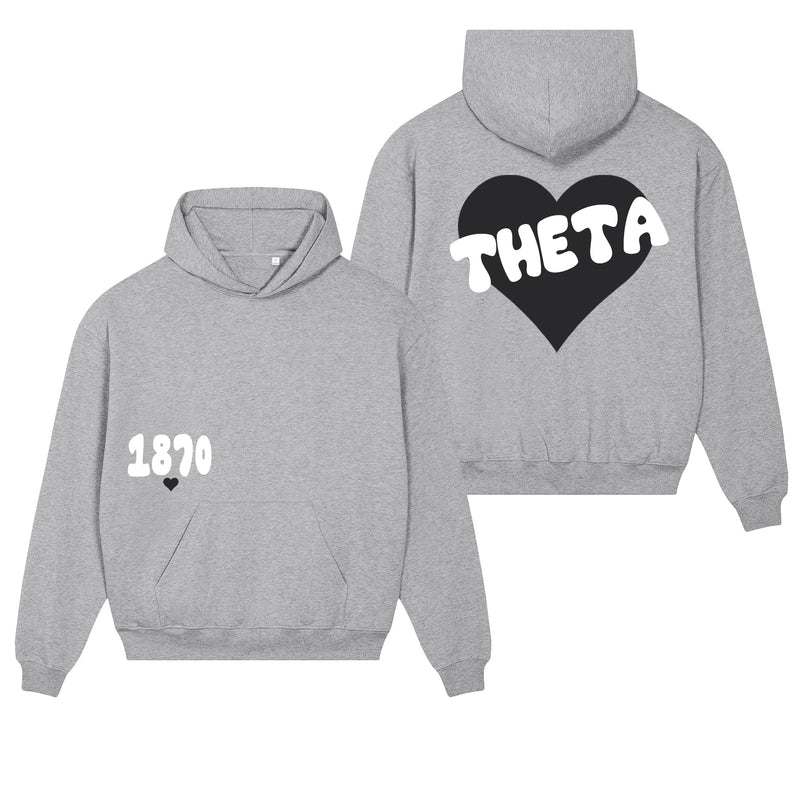 Kappa Alpha Theta Boxy Heart Pullover Hoodie - Athletic Grey