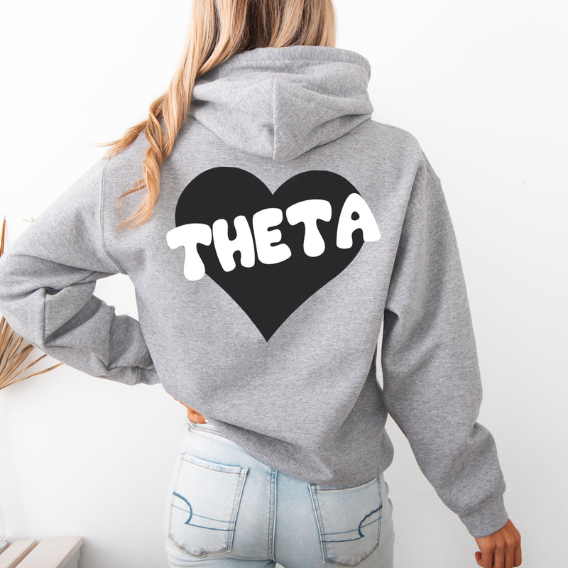 Kappa Alpha Theta Boxy Heart Pullover Hoodie - Athletic Grey
