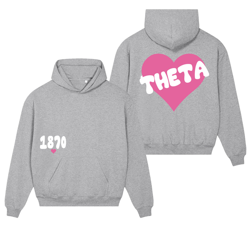 Kappa Alpha Theta Boxy Heart Pullover Hoodie - Athletic Grey