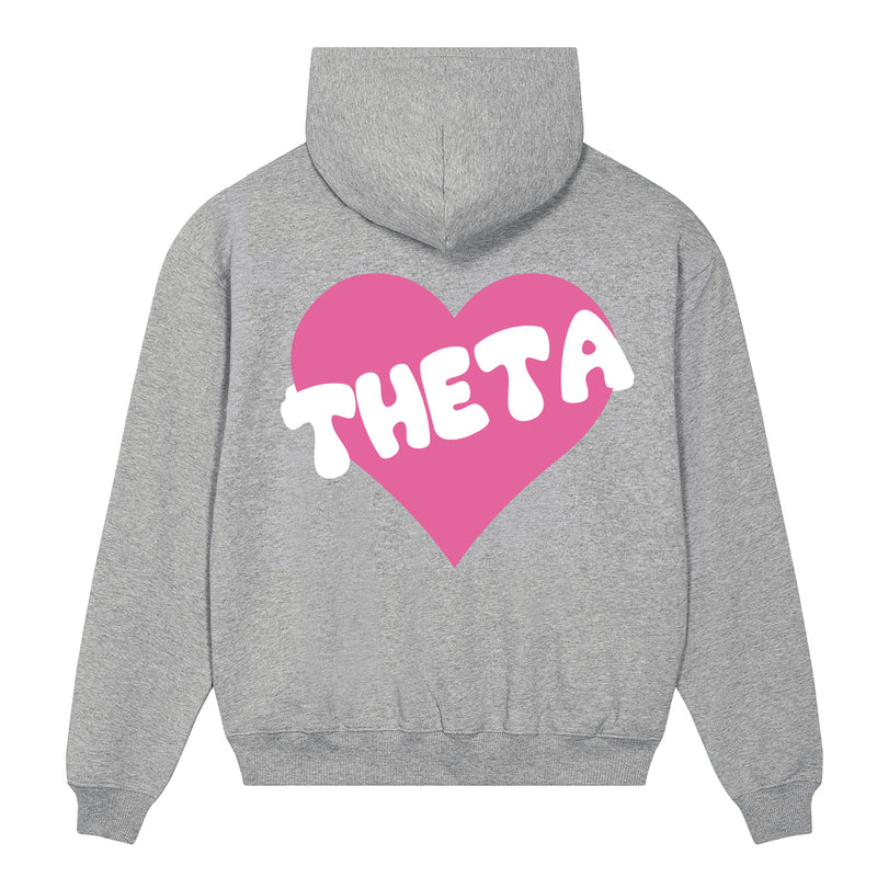 Kappa Alpha Theta Boxy Heart Pullover Hoodie - Athletic Grey