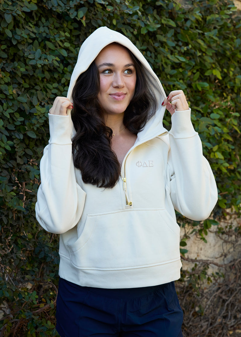 LIMITED EDITION Phi Delta Epsilon lululemon Scuba Oversized Half-Zip Hoodie - Ivory & Gold