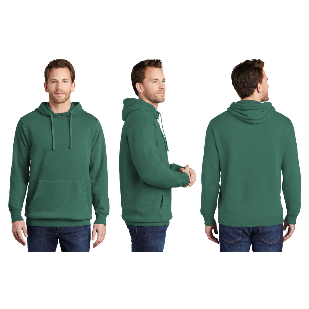 Green hoodie with 'Delta Sig 1999' text on a white background