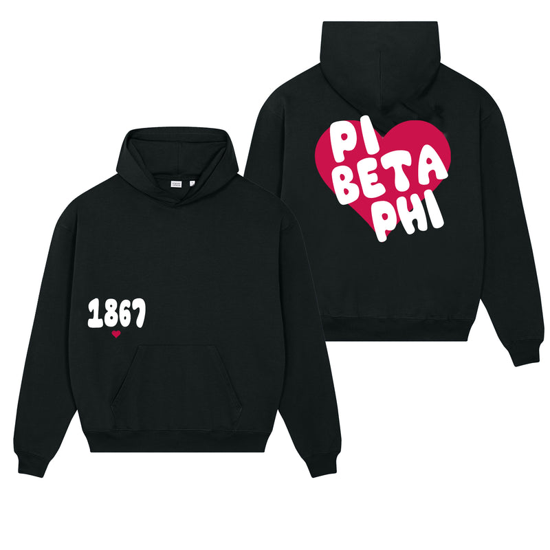 Pi Beta Phi Boxy Heart Pullover Hoodie - Black