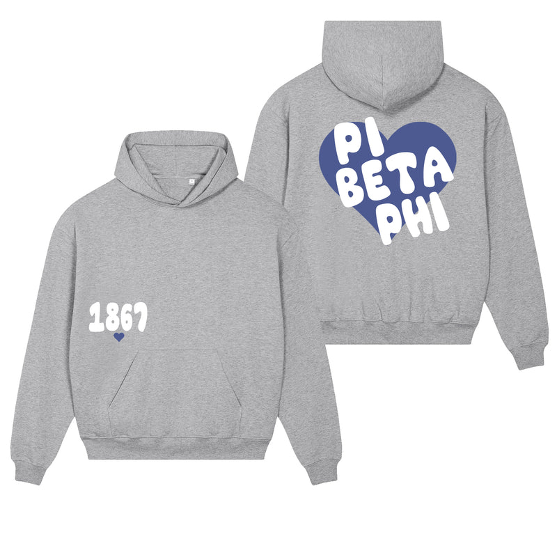 Pi Beta Phi Boxy Heart Pullover Hoodie - Grey