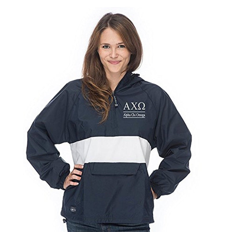 Alpha Chi Omega Classic Striped Windbreaker - Lined