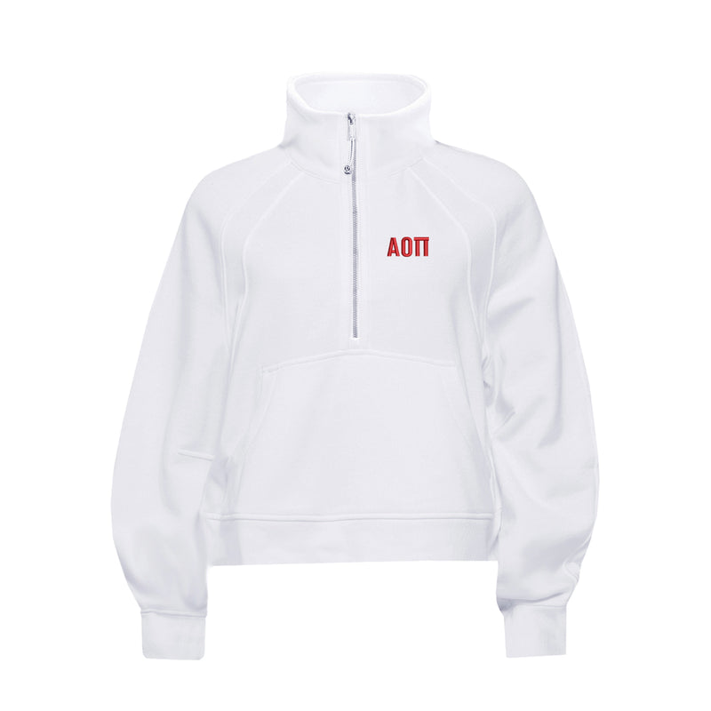 Alpha Omicron Pi lululemon Scuba Oversized FUNNEL-Neck Half Zip - White