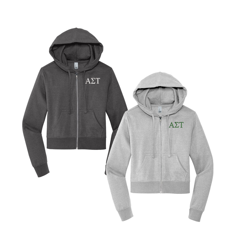 Alpha Sigma Tau Cropped Zip Up Hoodie