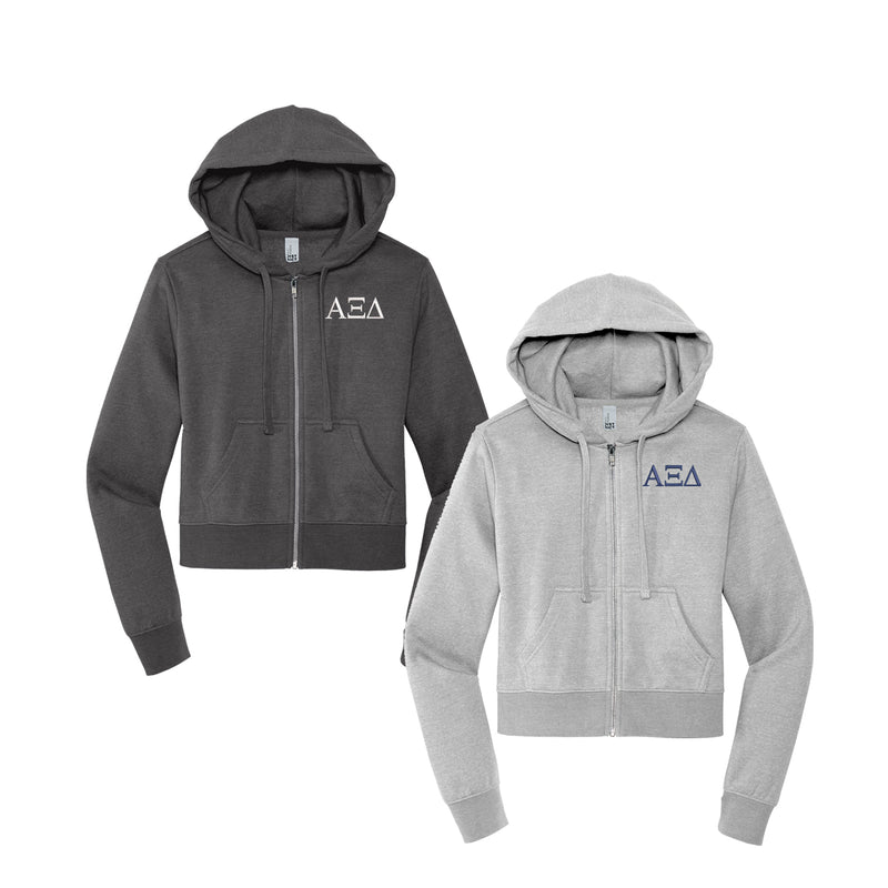 Alpha Xi Delta Cropped Zip Up Hoodie