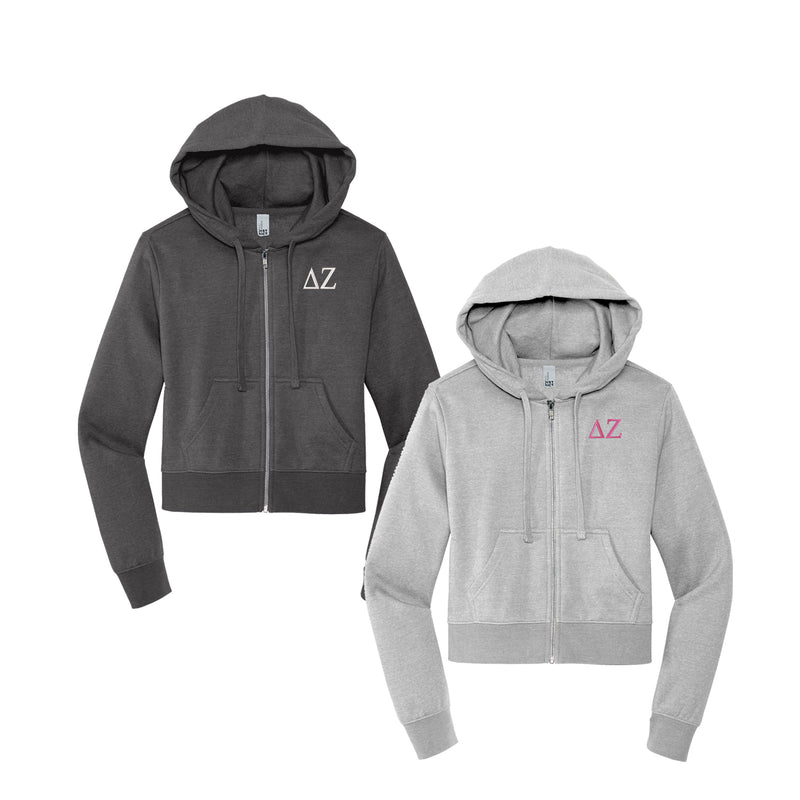 Delta Zeta Cropped Zip Up Hoodie
