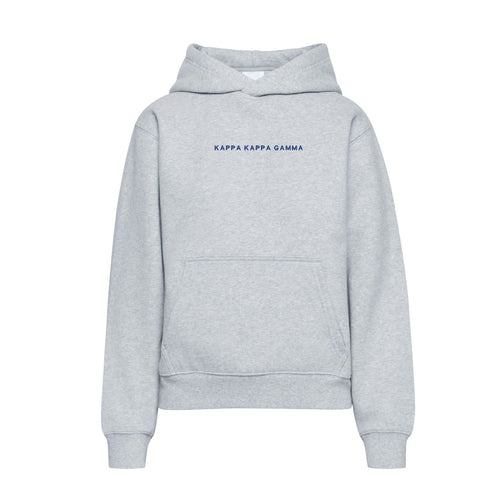 Light heather grey hoodie with Kappa Kappa Gamma wordmark embroidered on chest