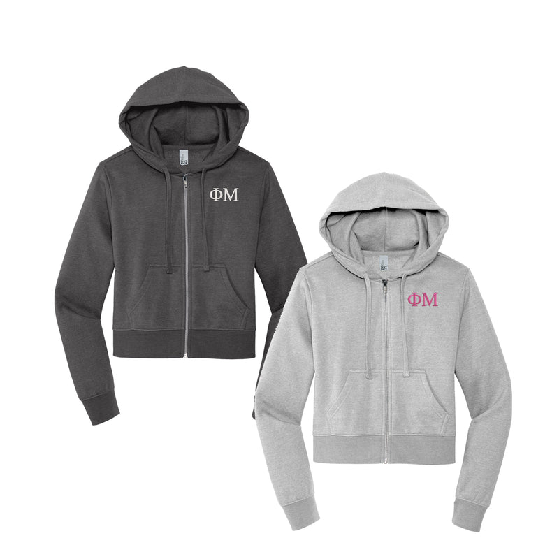 Phi Mu Cropped Zip Up Hoodie