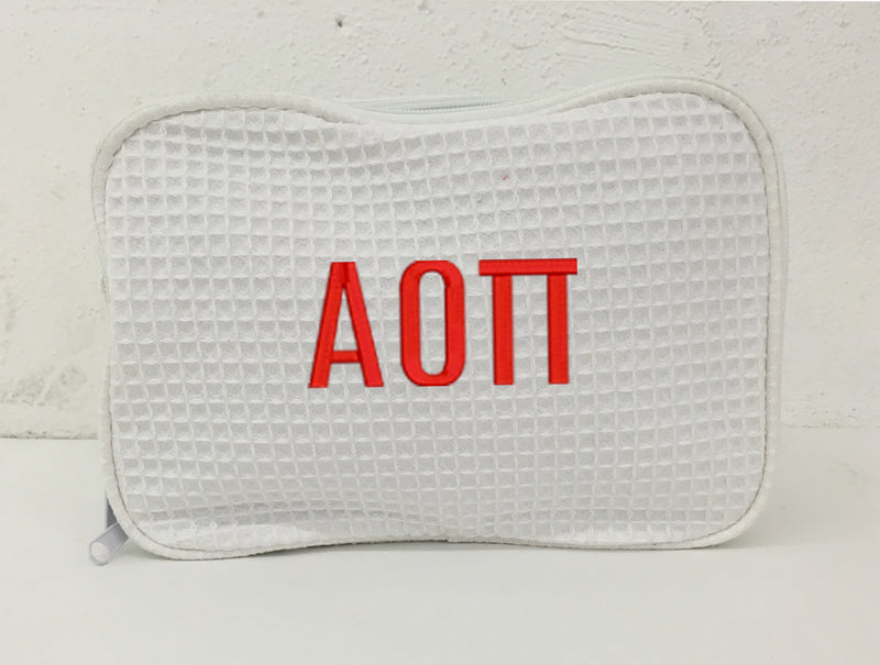Alpha Omicron Pi Waffle Weave Cosmetic Bag