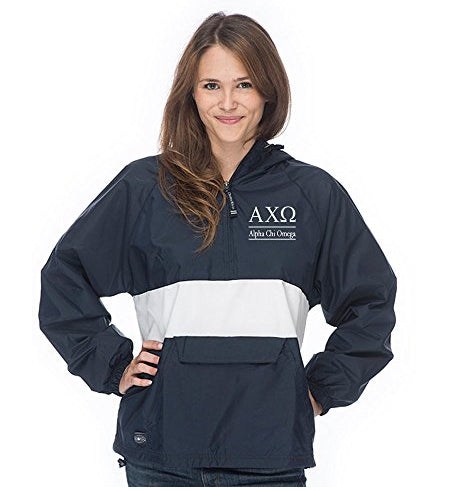 Alpha Chi Omega Classic Striped Windbreaker - Lined